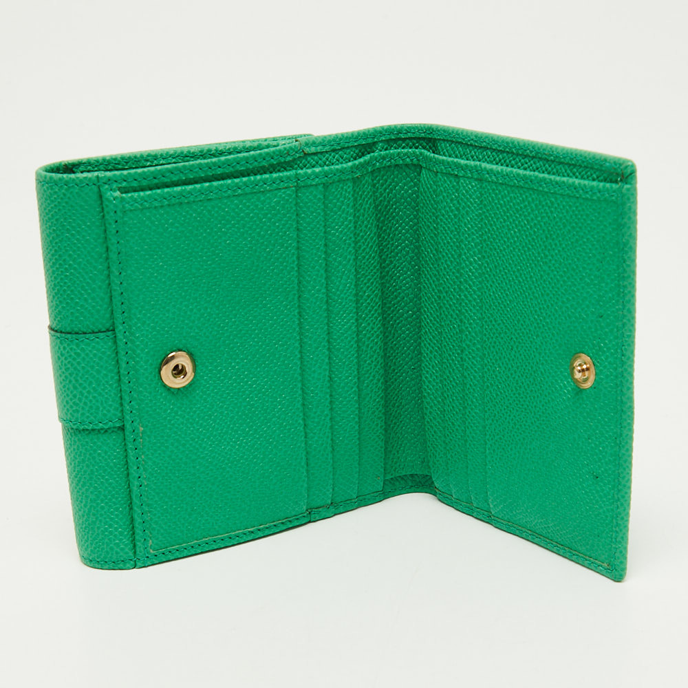 DOLCE & GABBANA Green Leather Trifold Compact Wallet - Picture 2 of 8